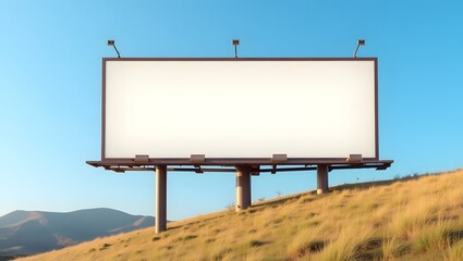 Obraz premium Commercial Display Mockup: Blank Billboard in the Mountain