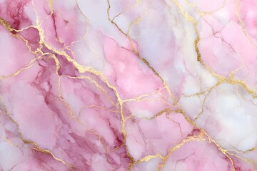 Pink marble background with golden veins, light pink and white marble texture, pastel color palette