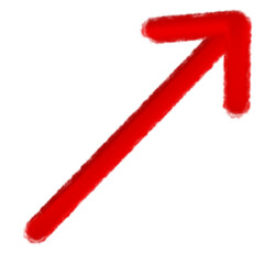 Red brush arrow pointing upper right on transparent background
