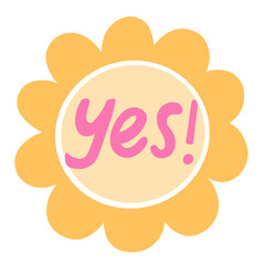 Cute Flower Yes Sticker – Positive Word Clipart in Yellow and Pink