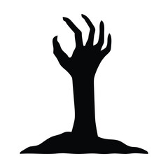 Zombie hand rising from grave halloween vector illustration spooky horror silhouette clip art design
