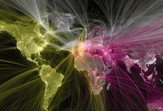 Global network map with radiating lines