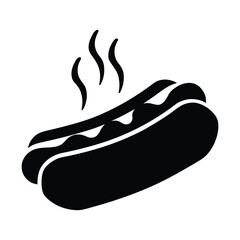 Hot dog vector illustration, delicious grilled sausage in bun with steam, fast food icon design