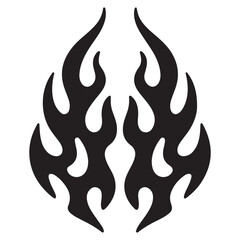 Symmetrical black tribal flame designs with jagged edges and negative space accents