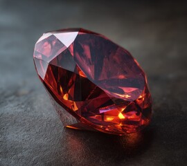Red gemstone on dark surface, close-up, luxury jewelry