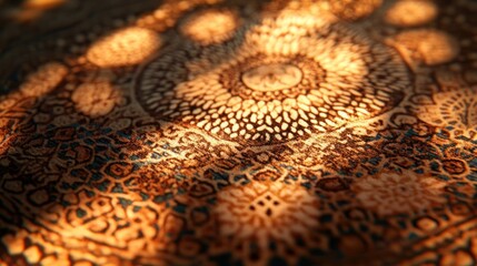 Ornate, patterned rug with sunbeams