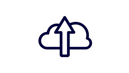 Dark blue cloud upload icon on white background data