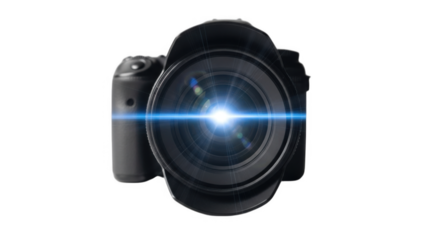 Professional DSLR Camera with Bright Lens Flare PNG for Photography Enthusiasts