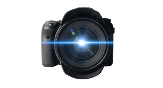Professional DSLR Camera with Bright Lens Flare PNG for Photography Enthusiasts