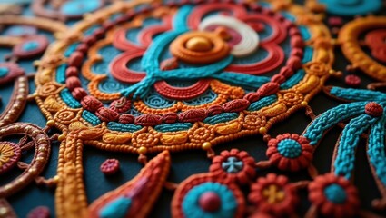 Intricate Handmade Colorful Textile Art with Elaborate Embroidery and Beading Details