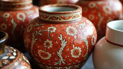 Exquisite Hand Painted Ceramic Pots with Traditional Floral Designs