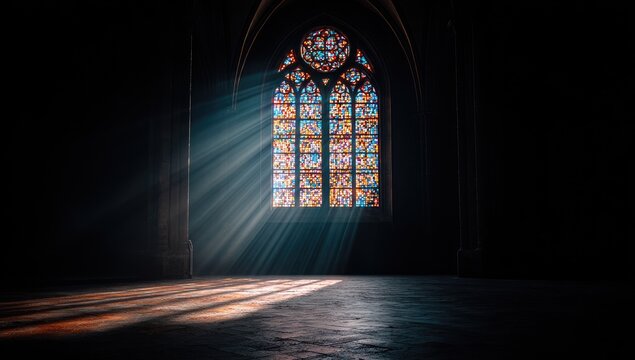 Cathedral stained glass sunbeams floor interior