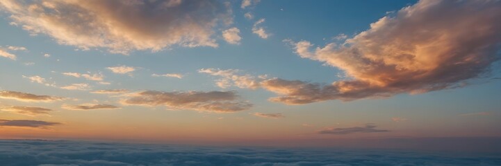 Obraz premium Colorful Sky with Orange Pink Clouds During Sunset Over Clouds