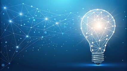 Connected Light Bulb with Network on Blue Background Representing Innovation and Technology