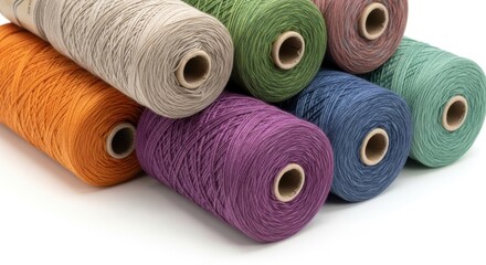 Collection of colorful yarn spools for knitting and crafting projects