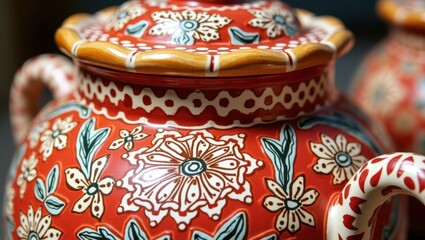 Decorative Handmade Ceramic Pot with Intricate Floral Patterns