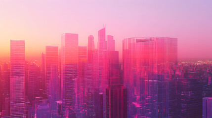 Fototapeta premium Colorful futuristic city sunset skyline
