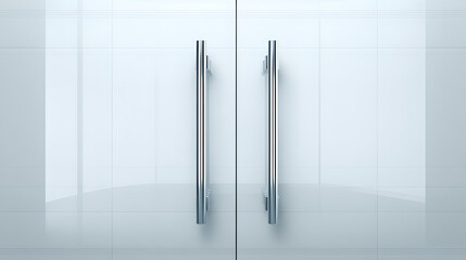 Modern commercial double glass doors featuring frosted panels and sleek silver handles, set within a wide facade