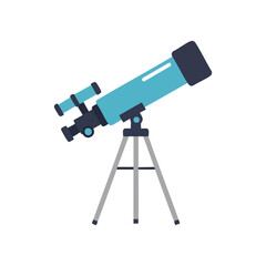 Stylized Blue Telescope with Dark Accents on a Gray Tripod, Pointing Upward