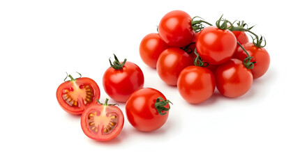 Bright Red Cherry Tomatoes on White Background One Half Cut