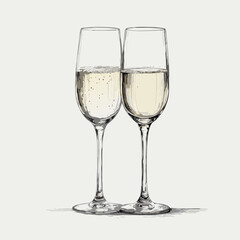Obraz premium Two champagne flutes filled with sparkling wine on light background 