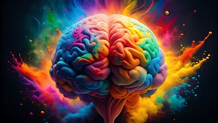 Colorful Brain Illustration Representing Creativity Intelligence and Mental Health Concepts