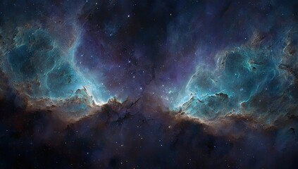 Fototapeta premium Cosmic nebula, turquoise clouds, deep space, stellar background, astronomy wallpaper