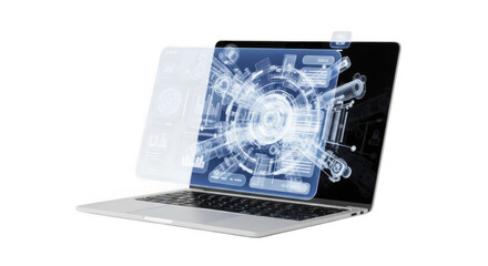 Futuristic Laptop With Holographic Interface PNG