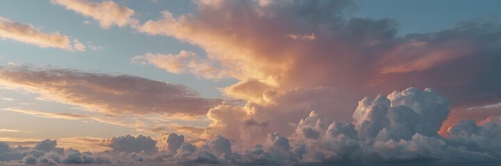 Fototapeta premium Colorful Sunset Sky with Bright Clouds and Soft Light Over Horizon