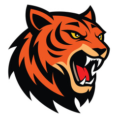 Fierce tiger head roaring with open mouth and sharp teeth mascot