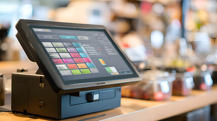 Cash register software showing on a touchscreen in a cafe