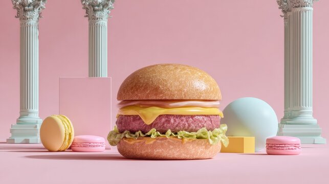 Premium Take A Monkey To Lunch Day Burger on Regal Throne with Luxury Pastries for Spring Food Holiday Campaigns and National Picnic Month Marketing