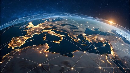 Global Network Connections Over Europe at Night