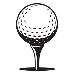 Classic black and white illustration of a golf ball perched on a wooden tee ready for a drive