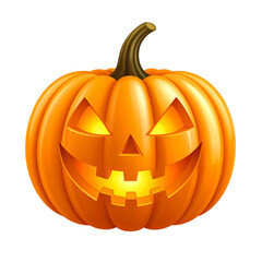 Fototapeta premium A digitally rendered illustration of a traditional Jack-o'-lantern with a scary carved face glowing from within, isolated on a white background for Halloween.