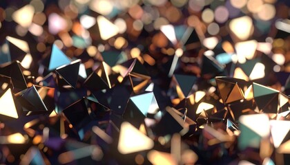 Abstract image of a mass of glittering, metallic pyramids with varying depths of field