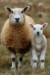 Fototapeta premium Royal Welsh Show Sheep and Lamb in Authentic Autumn Meadow Setting with Harvest Festival Joy for Premium Family Marketing and Agricultural Education