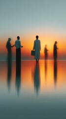 Fototapeta premium Modern Professional People Using Digital Devices at Sunset Premium Authentic Lifestyle Content for Corporate Marketing and Social Media Campaigns