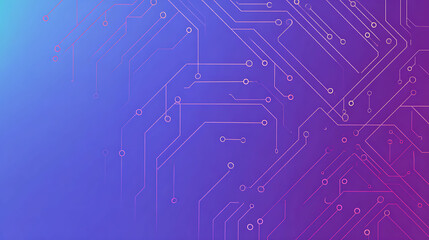 Minimal abstract background with tech circuit lines and dots in blue and purple gradient, modern digital connection and network concept design