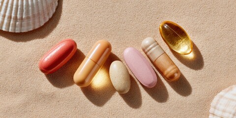 Premium Prenatal Vitamins Flat Lay with Capsules and Pills Modern Healthcare Supplement Choices for Millennial Moms Marketing and Social Media Content