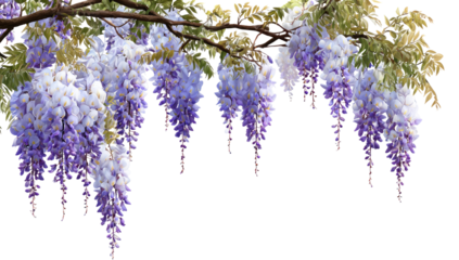 Wisteria blossoms cascade from branches