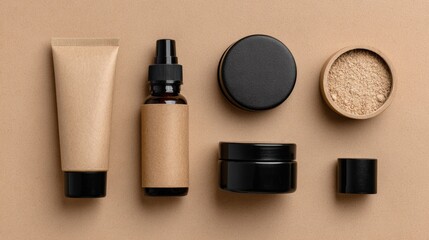 Obraz premium Eco-friendly Vegan Cosmetics Collection in Minimalist Packaging for Sustainable Beauty Routines