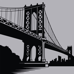 Abstract bridge silhouette with supporting structure in cmyk