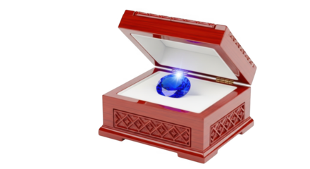 Stunning Blue Gemstone in Ornate Red Jewelry Box PNG High Resolution Gemstone Presentation PNG