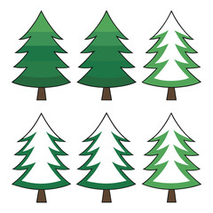 Six stylized Christmas trees with green and white colors