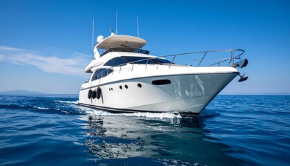 Fototapeta premium Luxurious white yacht sailing through azure waters on a sunny day vacation