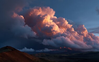 Fototapeta premium Dramatic Sunset Landscape with Pink and Orange Clouds over Mountains