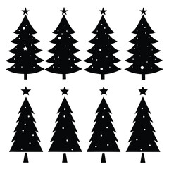 Obraz premium Twelve black silhouette Christmas trees with white dots and stars