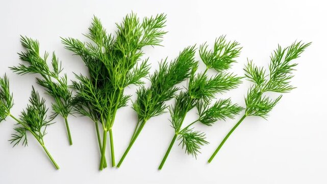 Fresh dill sprigs on white background