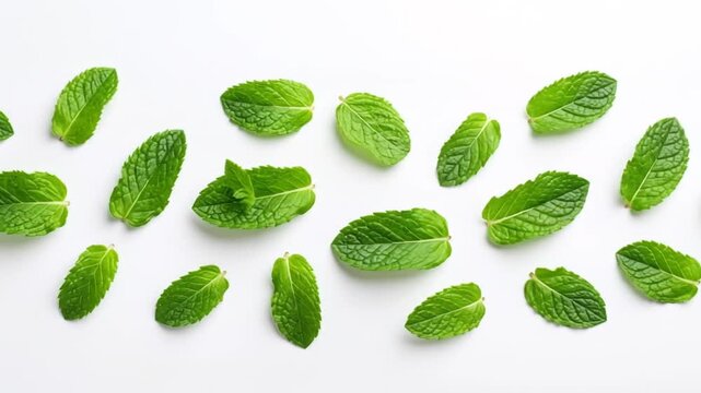 Fresh mint leaves arranged on white background